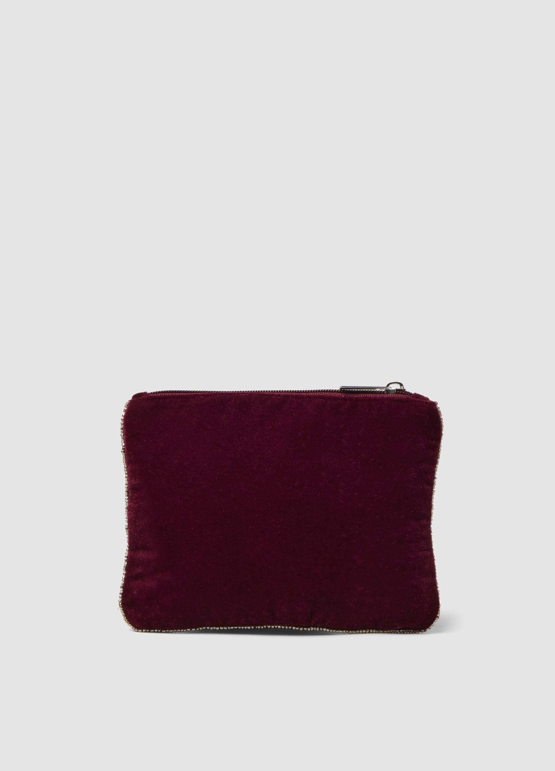 Pochette rossa con ricami di perline e zip