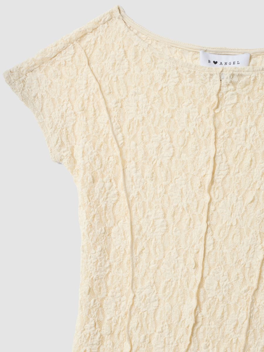White stretch T-shirt with raised floral texture_6