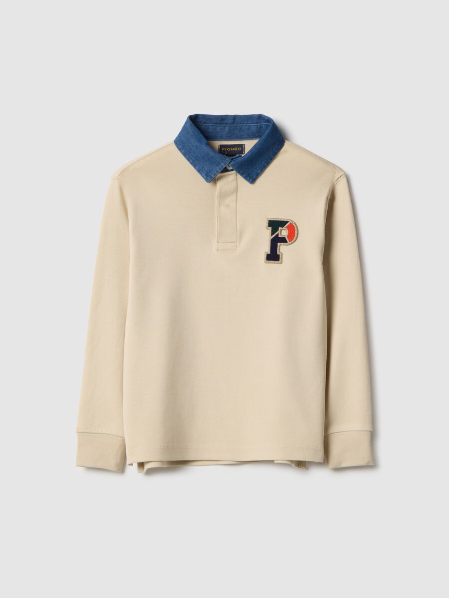 Children's polo shirt in pure beige cotton regular fit_3