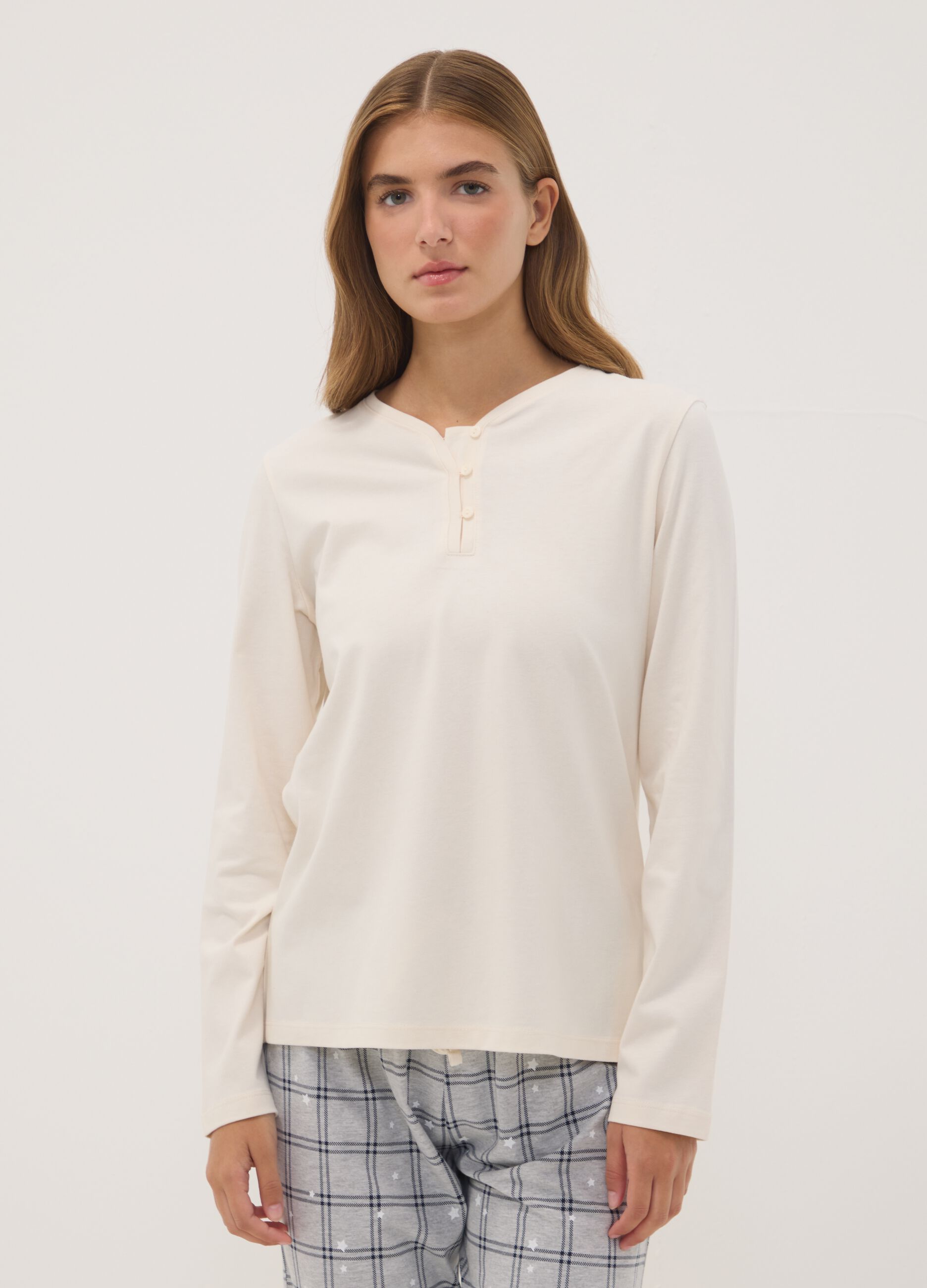 White regular-fit organic cotton checked pyjamas