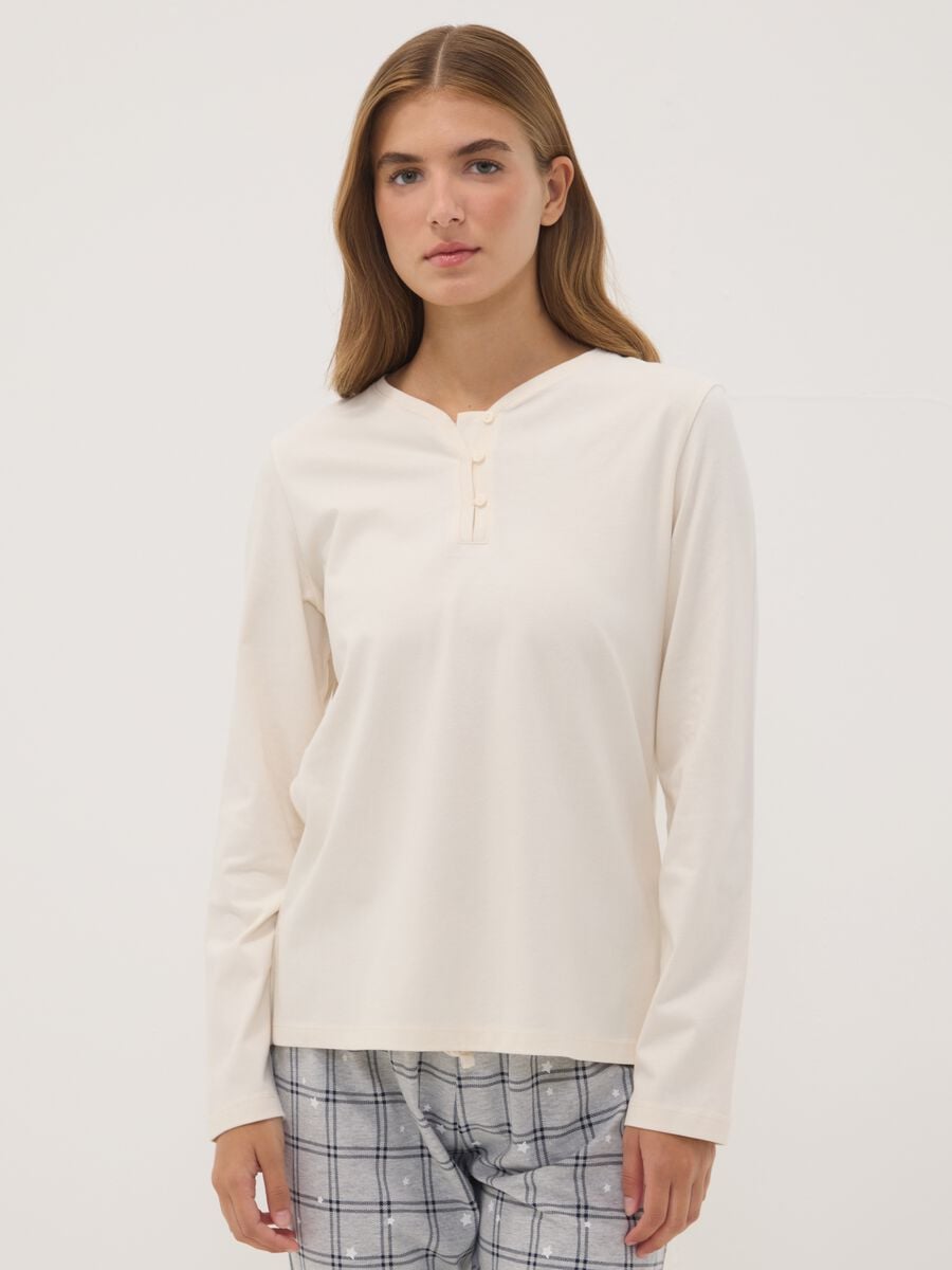 Beige pure organic cotton crew-neck pyjamas_1