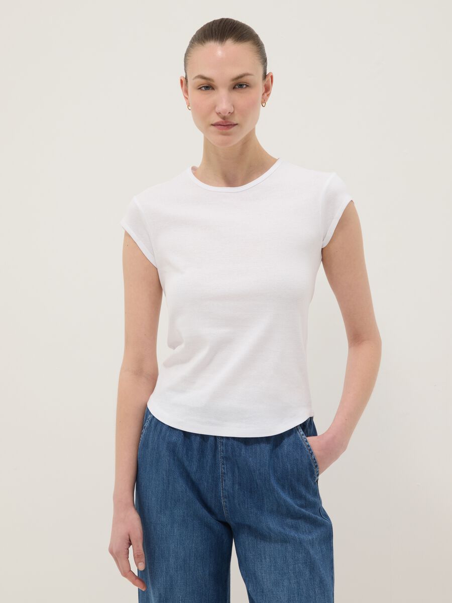White short-sleeved pure cotton t-shirt regular fit_1