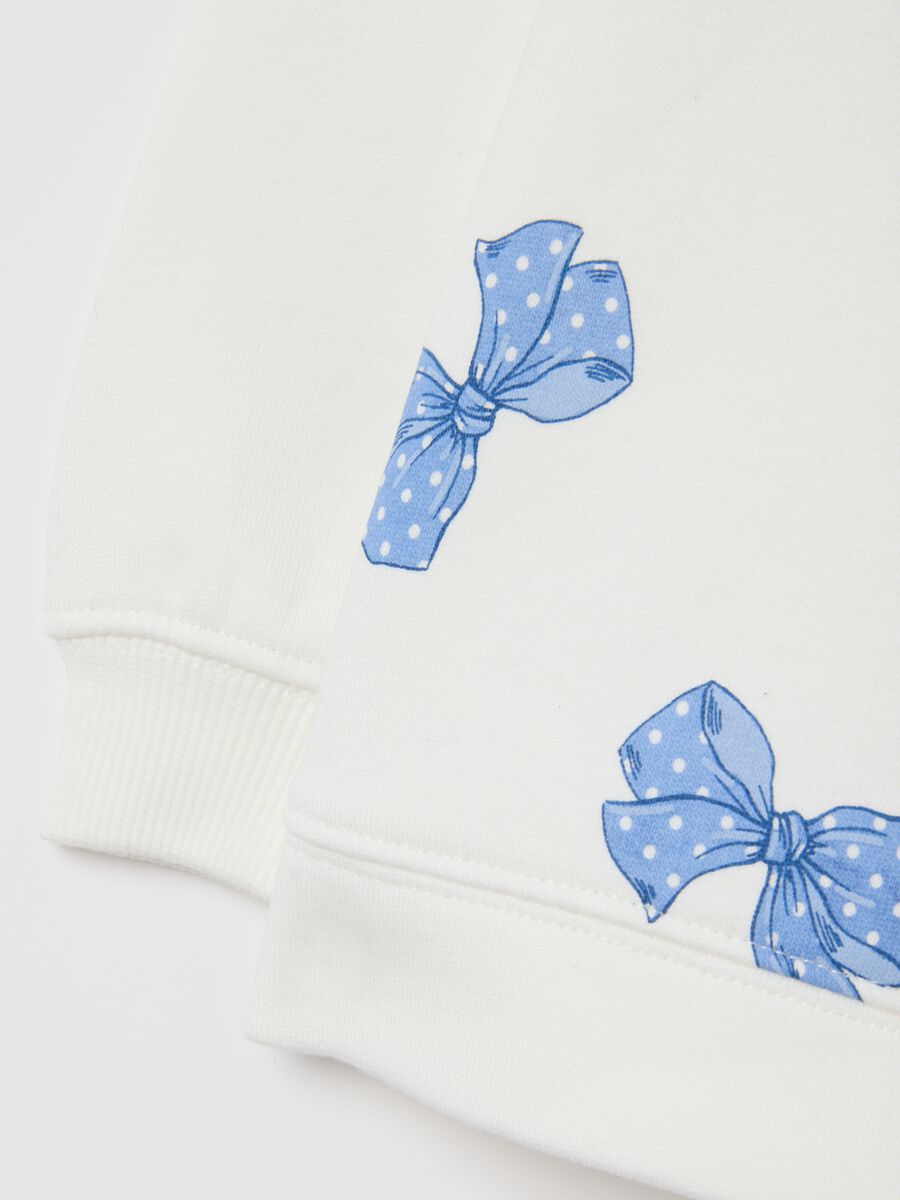 Girls' white sweatshirt in pure cotton with bow print_3