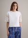 White short-sleeve cotton-blend T-shirt with mesh details_2