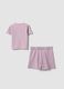 Pink stretch cotton set with T-shirt and shorts_4
