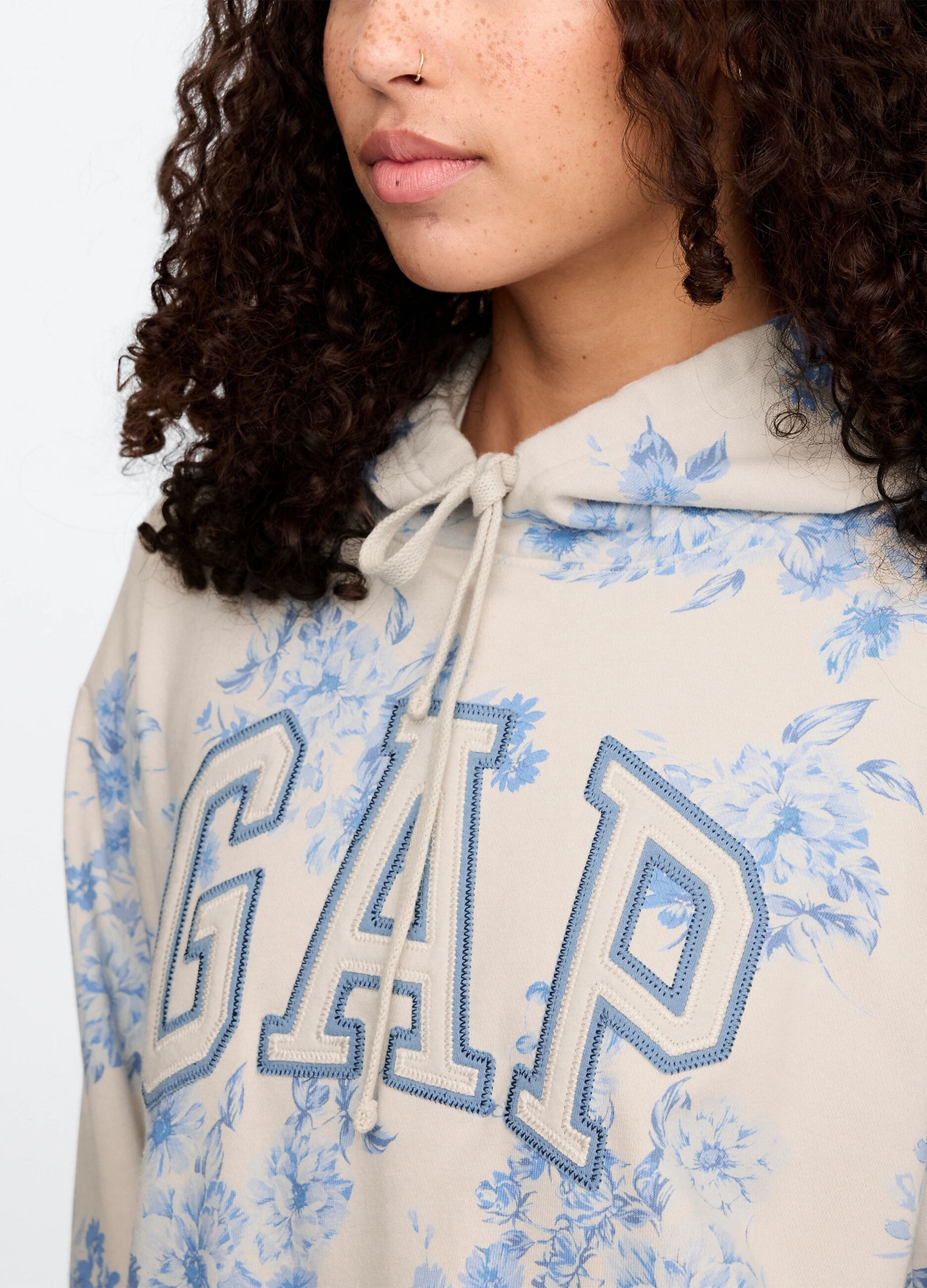 Beige floral sweatshirt with hood