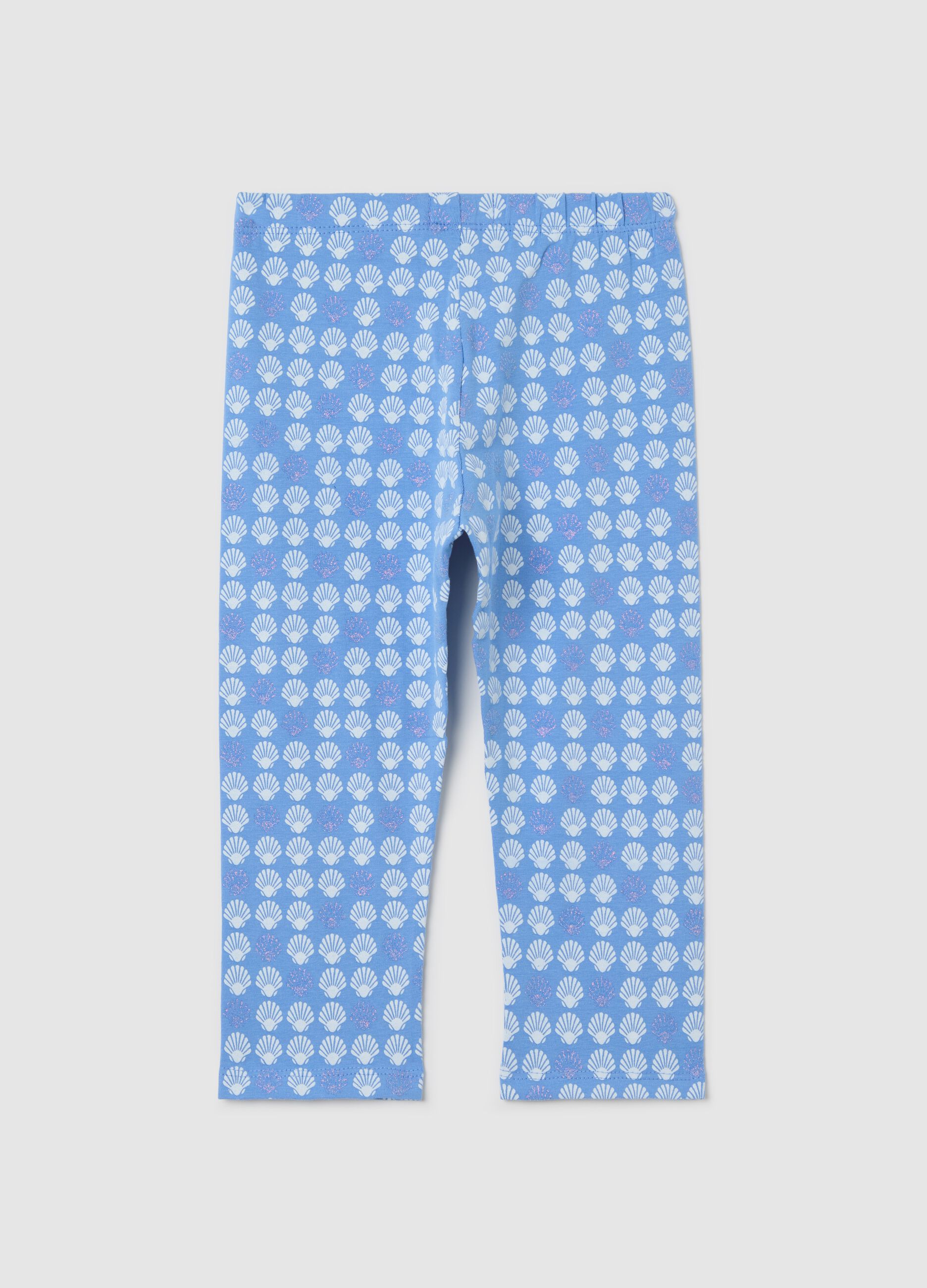 Light blue three-quarter leggings in stretch cotton with print
