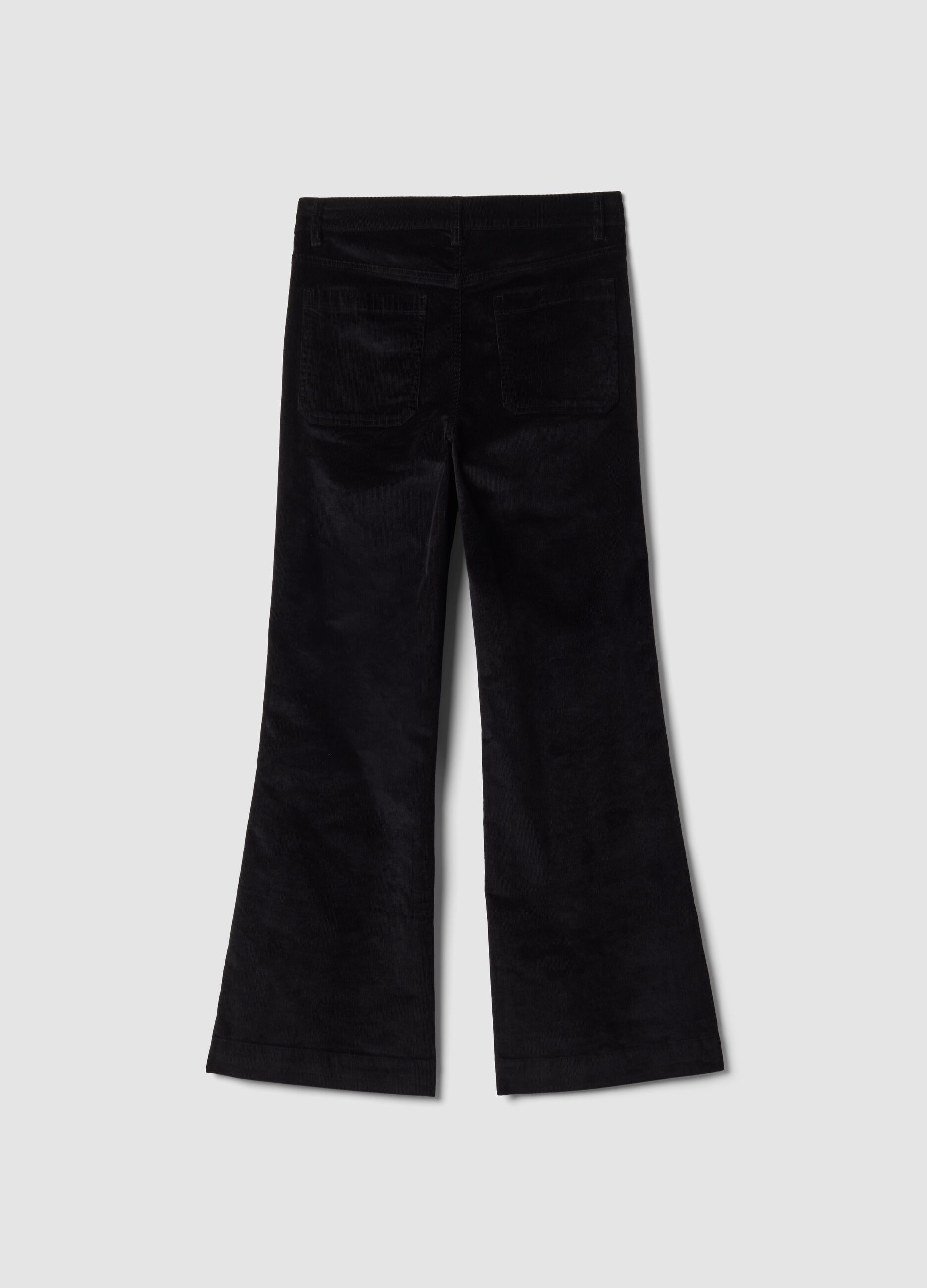 Black ribbed stretch cotton and modal flare trousers