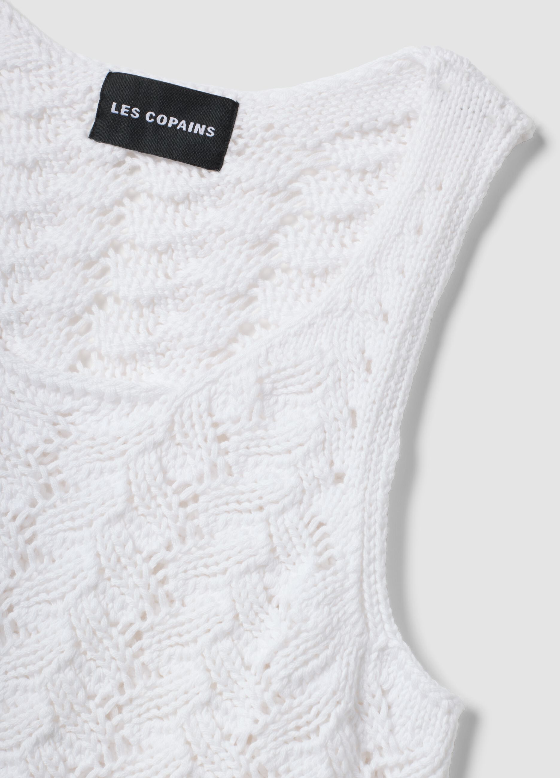 Tank top bianco in crochet di puro cotone