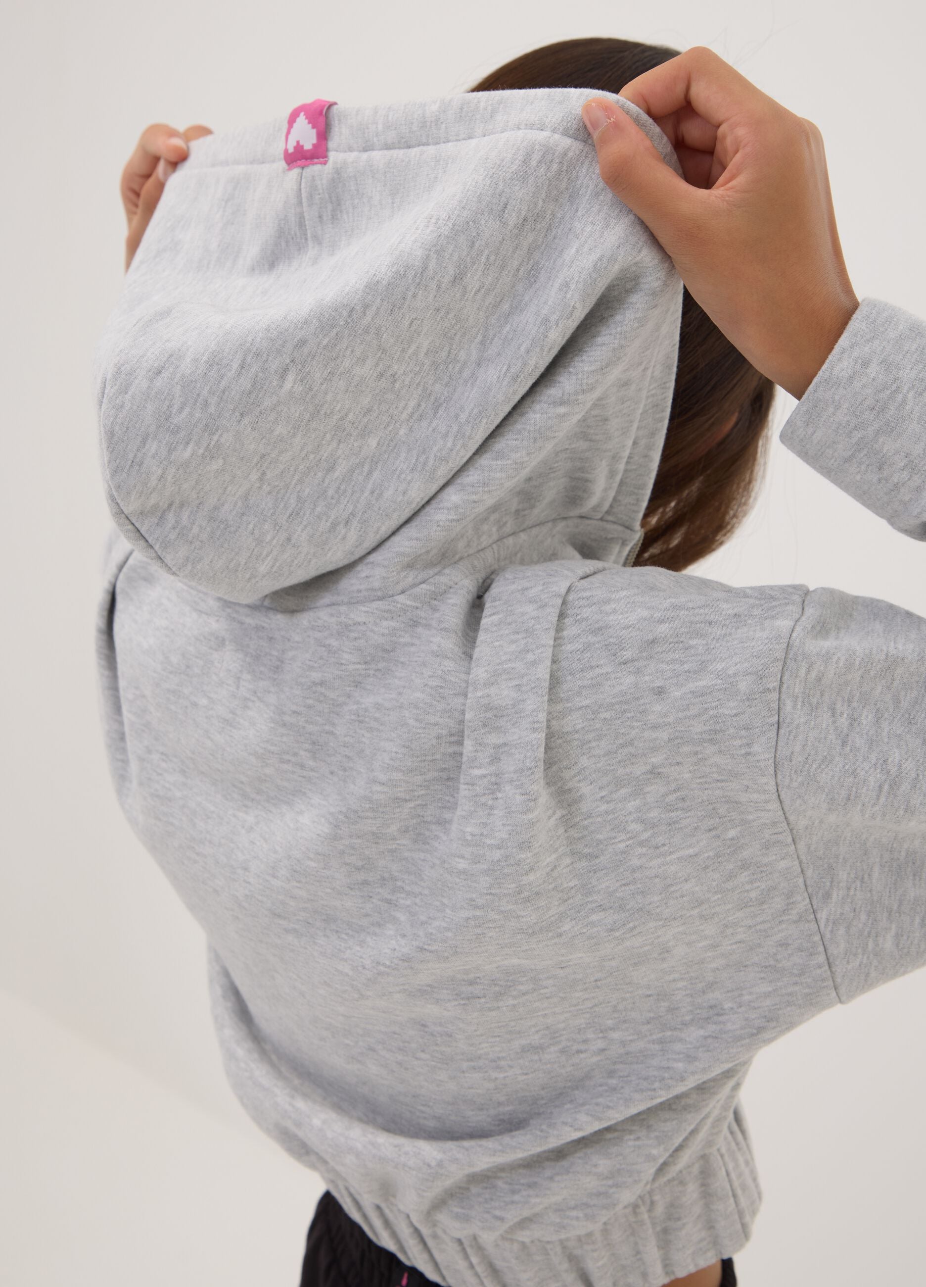 Girls&rsquo; cropped grey cotton-blend hoodie