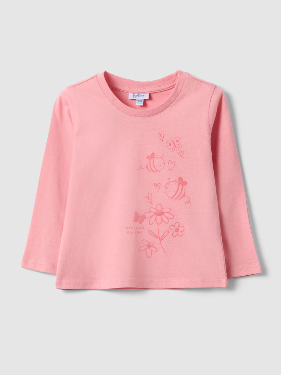 Pink long-sleeved pure cotton T-shirt with regular fit print_0