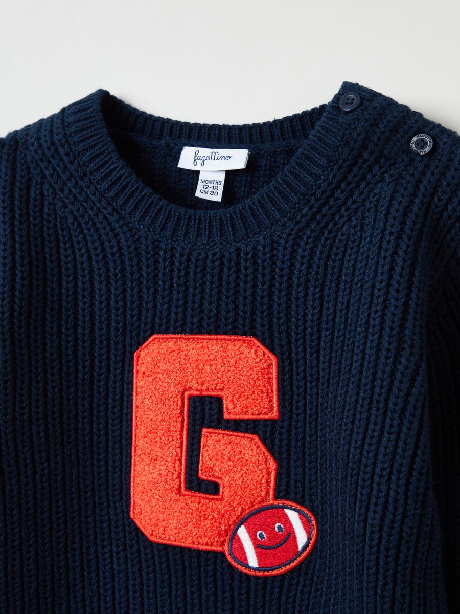 Pullover in cotone con patch lettering_2