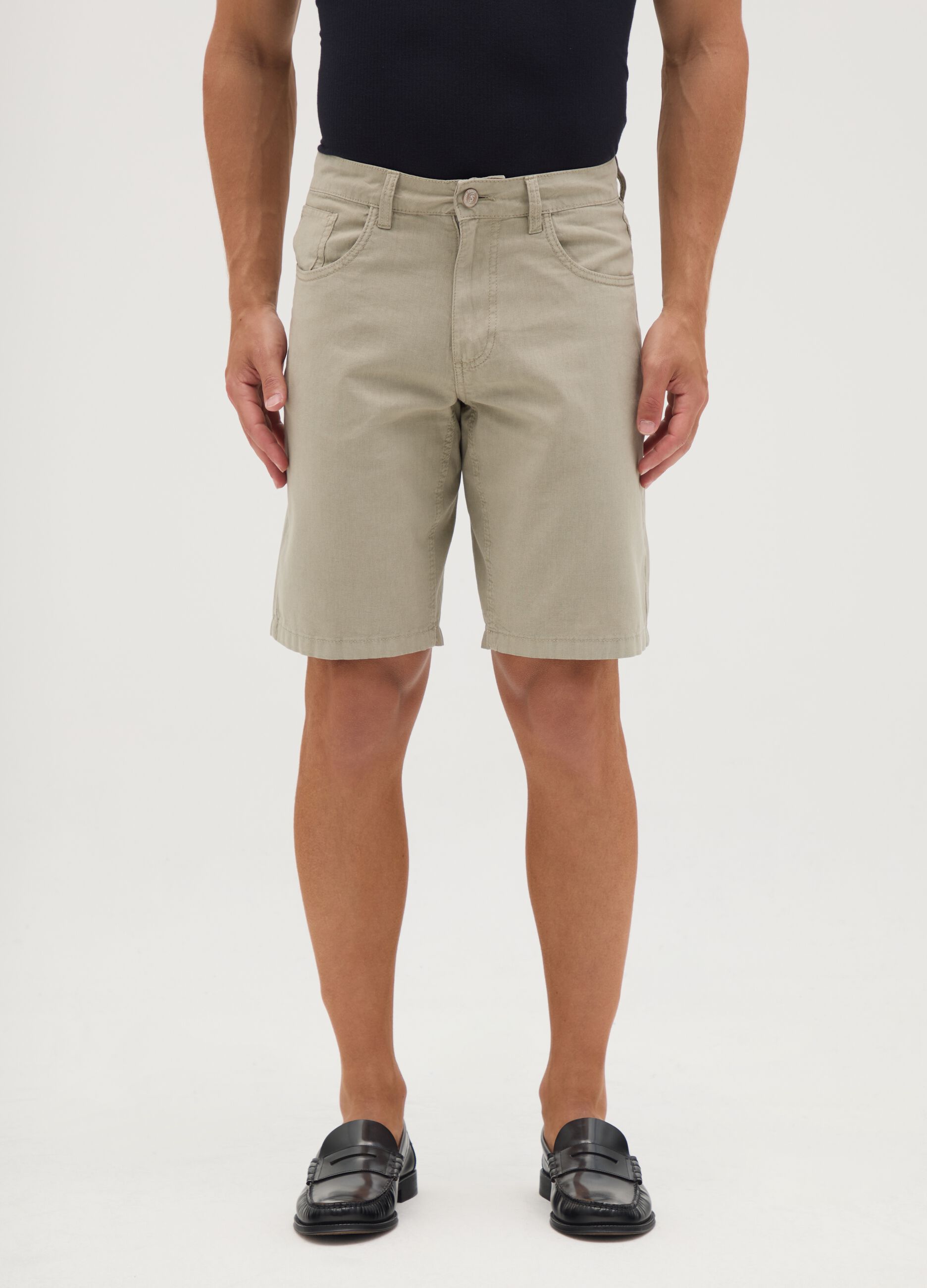 Men's regular fit beige cotton blend shorts