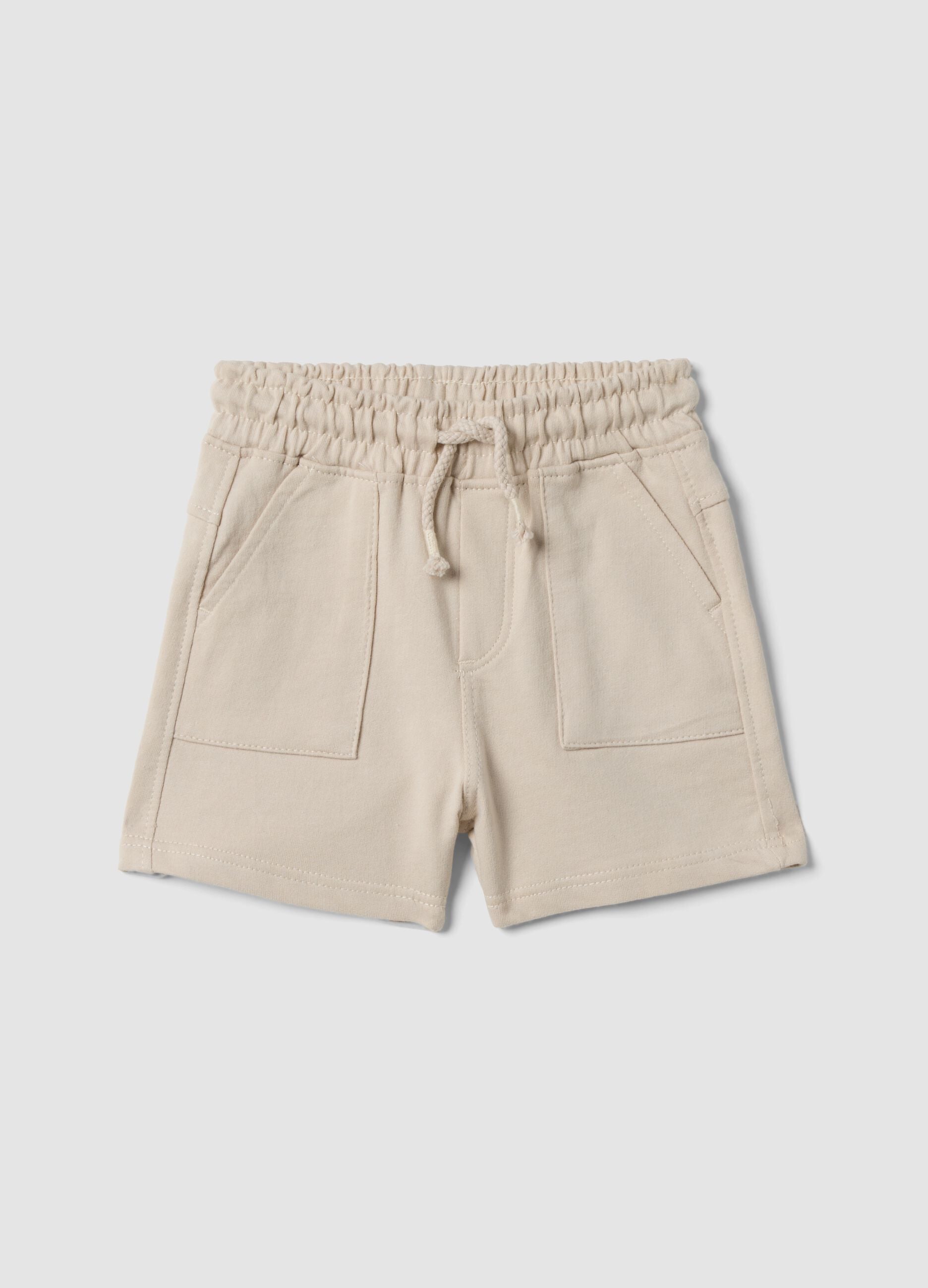 Beige organic cotton shorts with elasticated waist