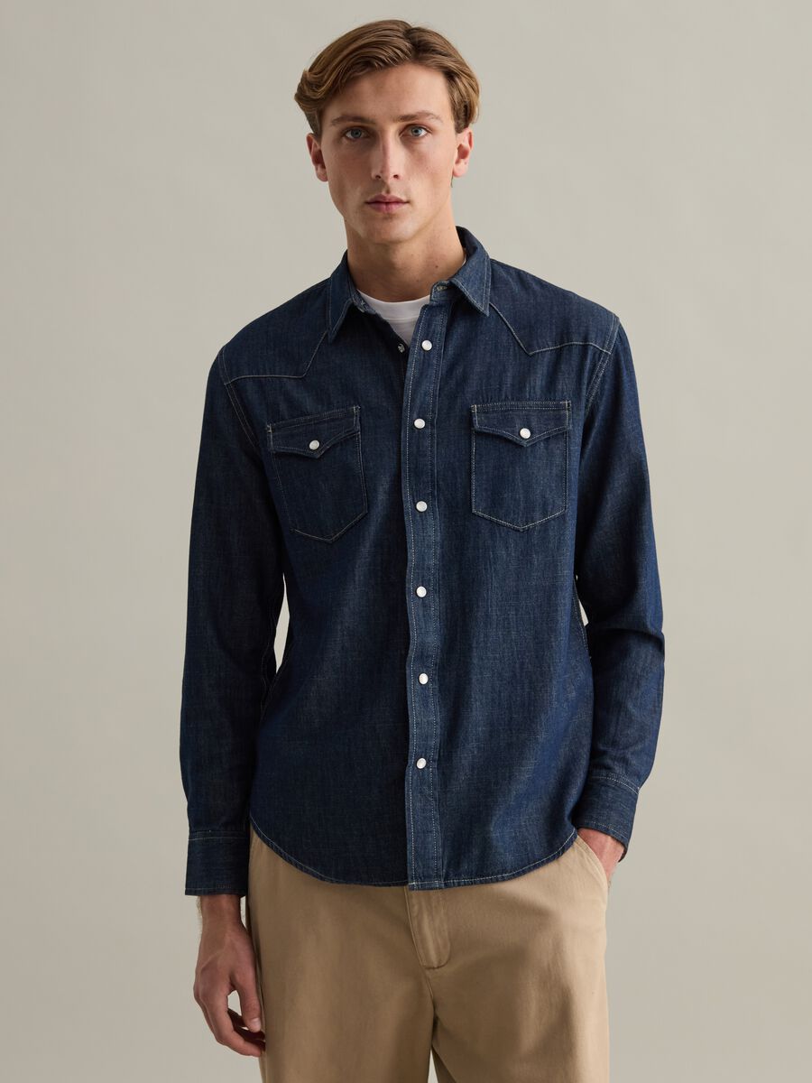 Western shirt in rinsed denim_0