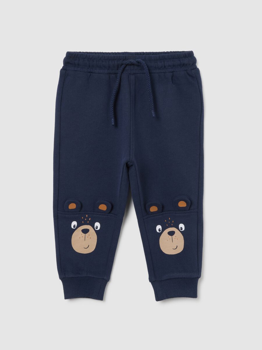 Kids' Joggers in Pure Blue Cotton Regular Fit with Teddy Bear_0