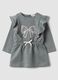 Grey cotton-blend dress with ruffles and bow for baby girl_0