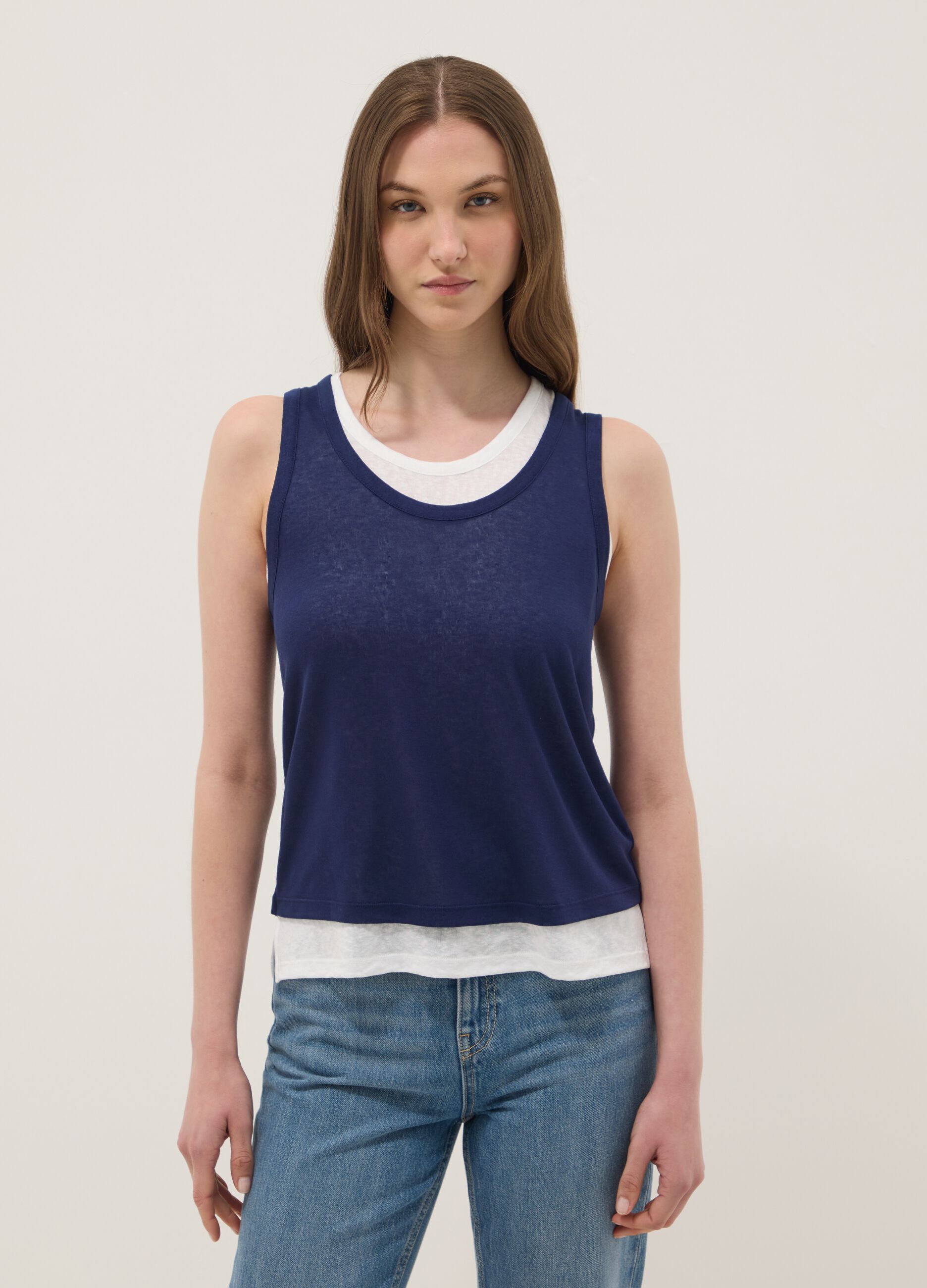 Tank top blu in misto viscosa regular fit