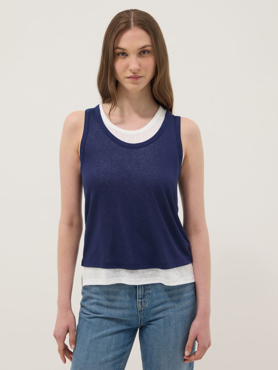 Tank top blu in misto viscosa regular fit_1
