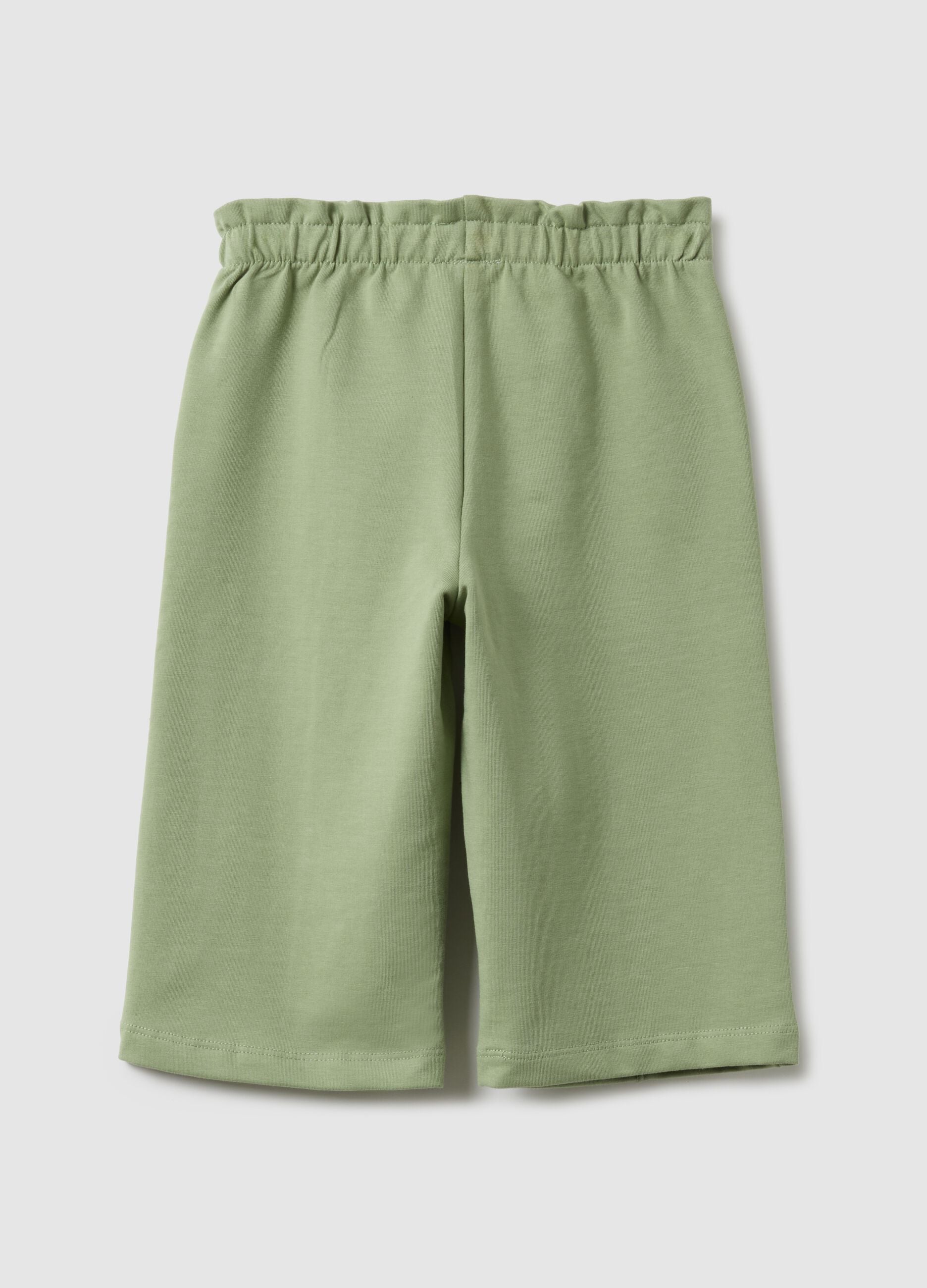 Green paper bag trousers for girls in stretchy cotton regular fit