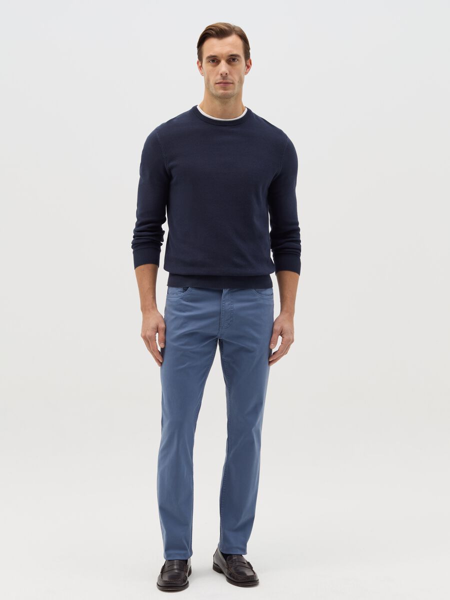 Blue slim-fit trousers in stretch cotton_0
