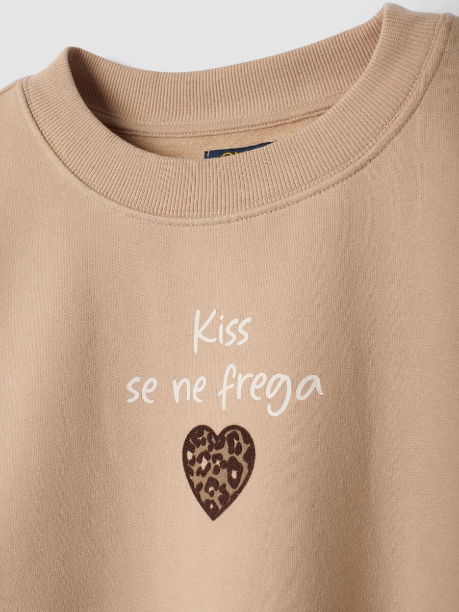 Beige sweatshirt in pure organic cotton with ribbed neckline_2