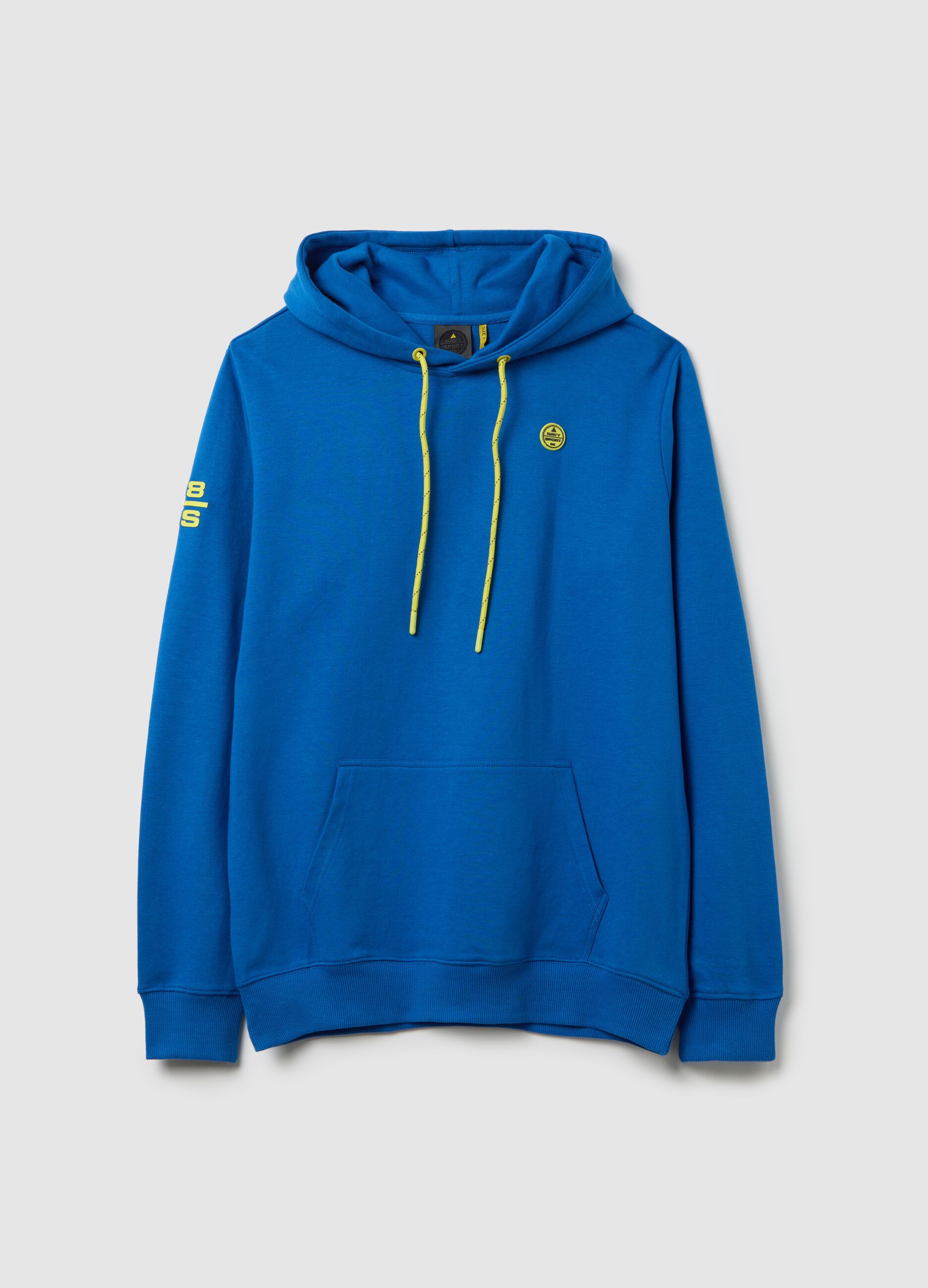 Blue sweatshirt with hood and logo