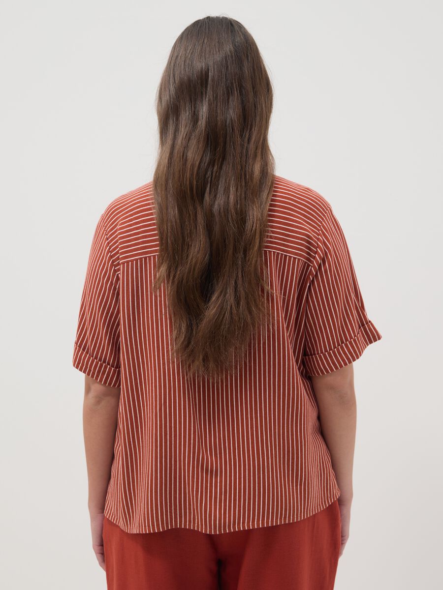 Camicia in misto viscosa e lino a righe multicolor regular fit_3