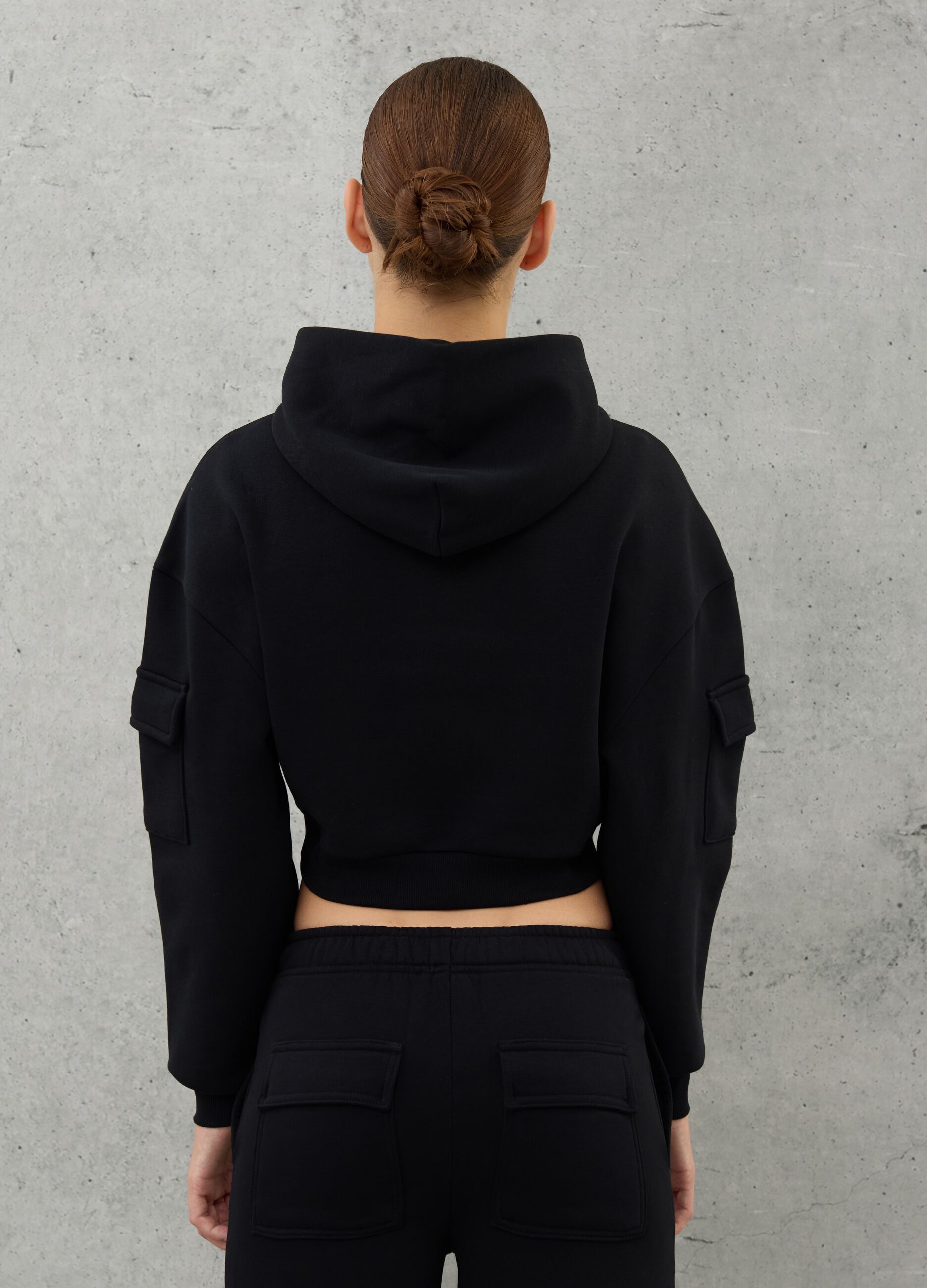 Crop Cargo Hoodie Black