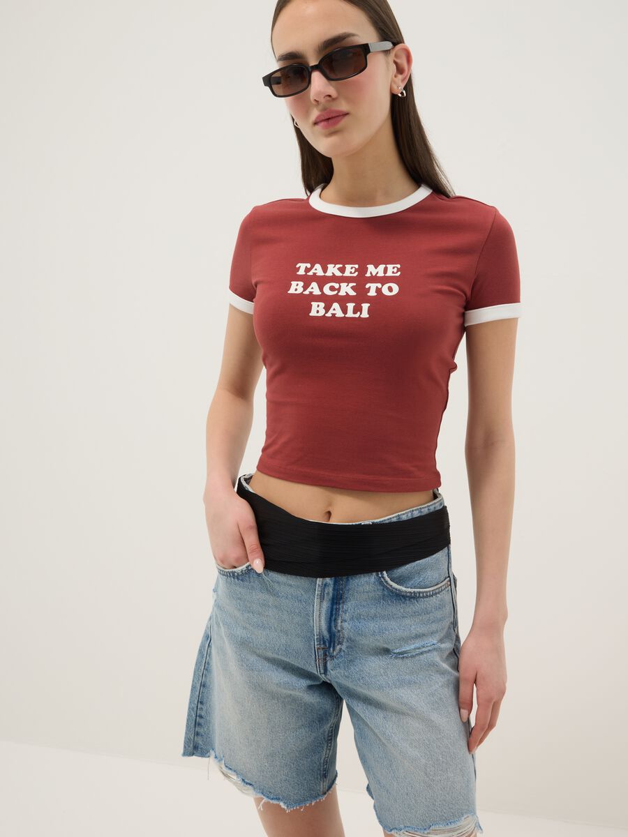 Red regular-fit stretch cotton T-shirt with print_0