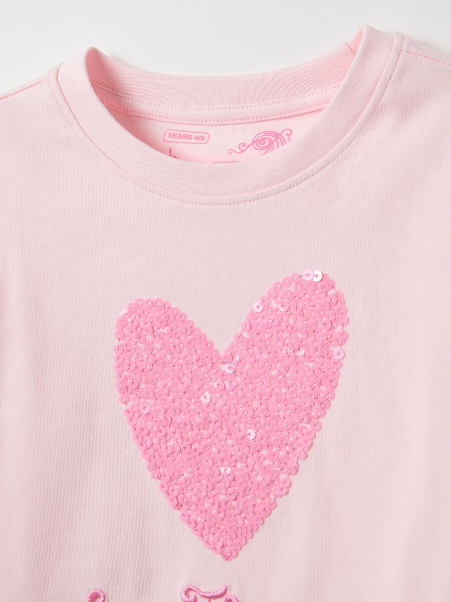 Pink stretch cotton t-shirt regular fit with heart for girls_2