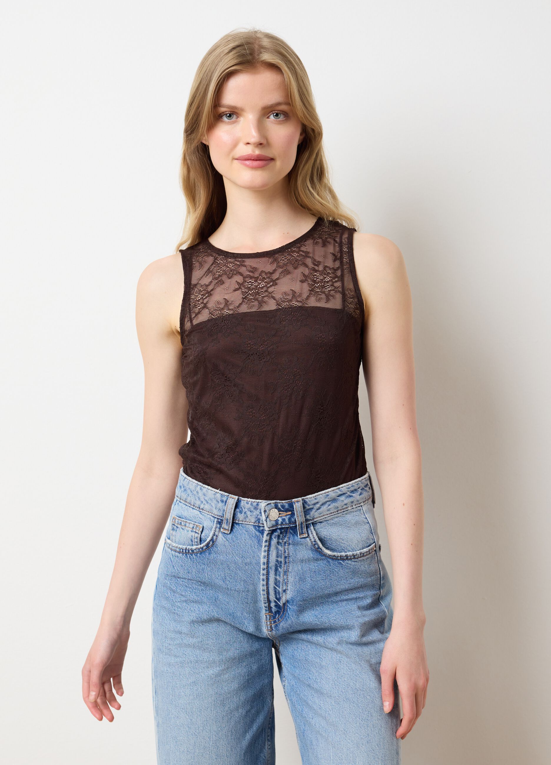 Women's brown lace bodysuit regular fit