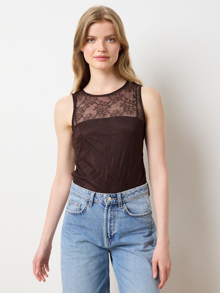 Women's brown lace bodysuit regular fit_1