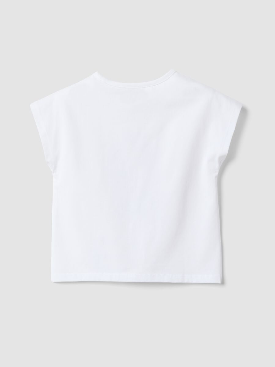 White stretch cotton T-shirt with knot and Toy Story print for girls_1