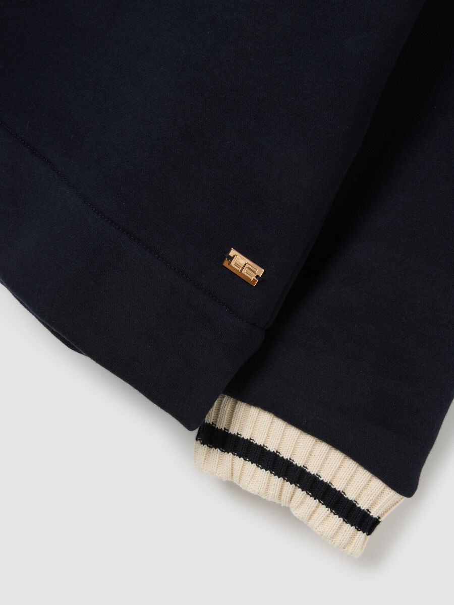 Blue Cotton Blend Sweatshirt with V-Neck_5