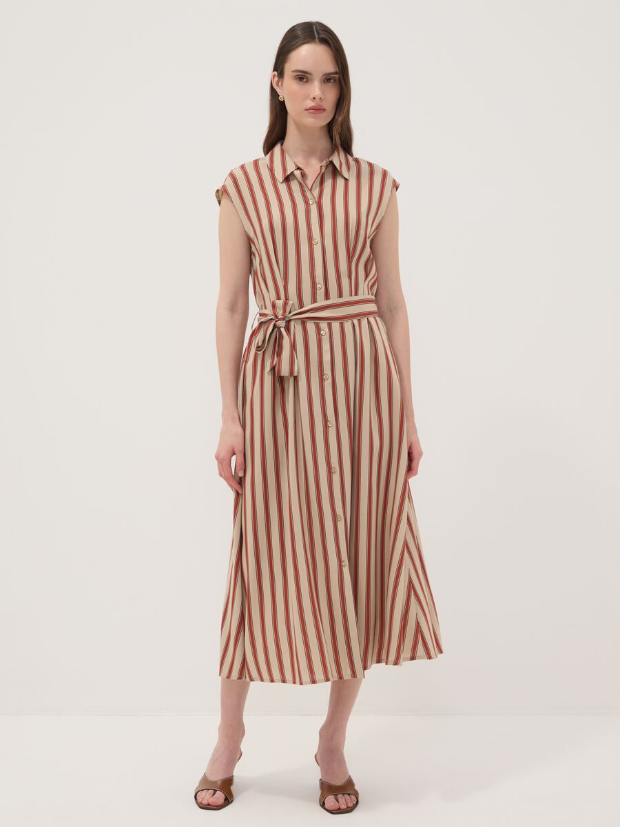 Multicolour pure viscose striped midi dress, regular fit_0
