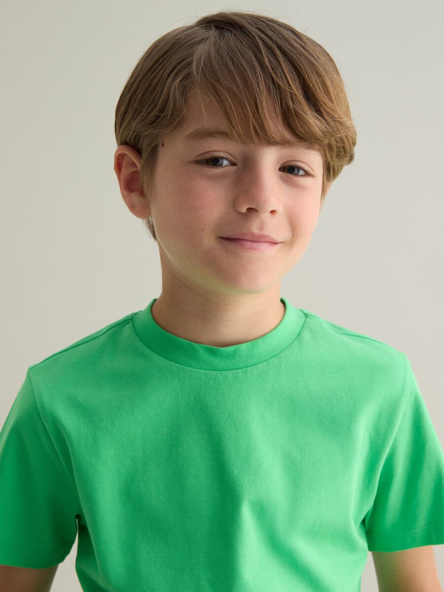 Green cotton T-shirt with round neck_1
