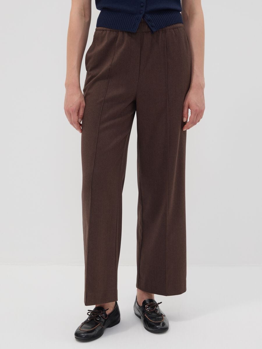 Jogger The Iconic Pants marroni wide leg in viscosa elasticizzata_1