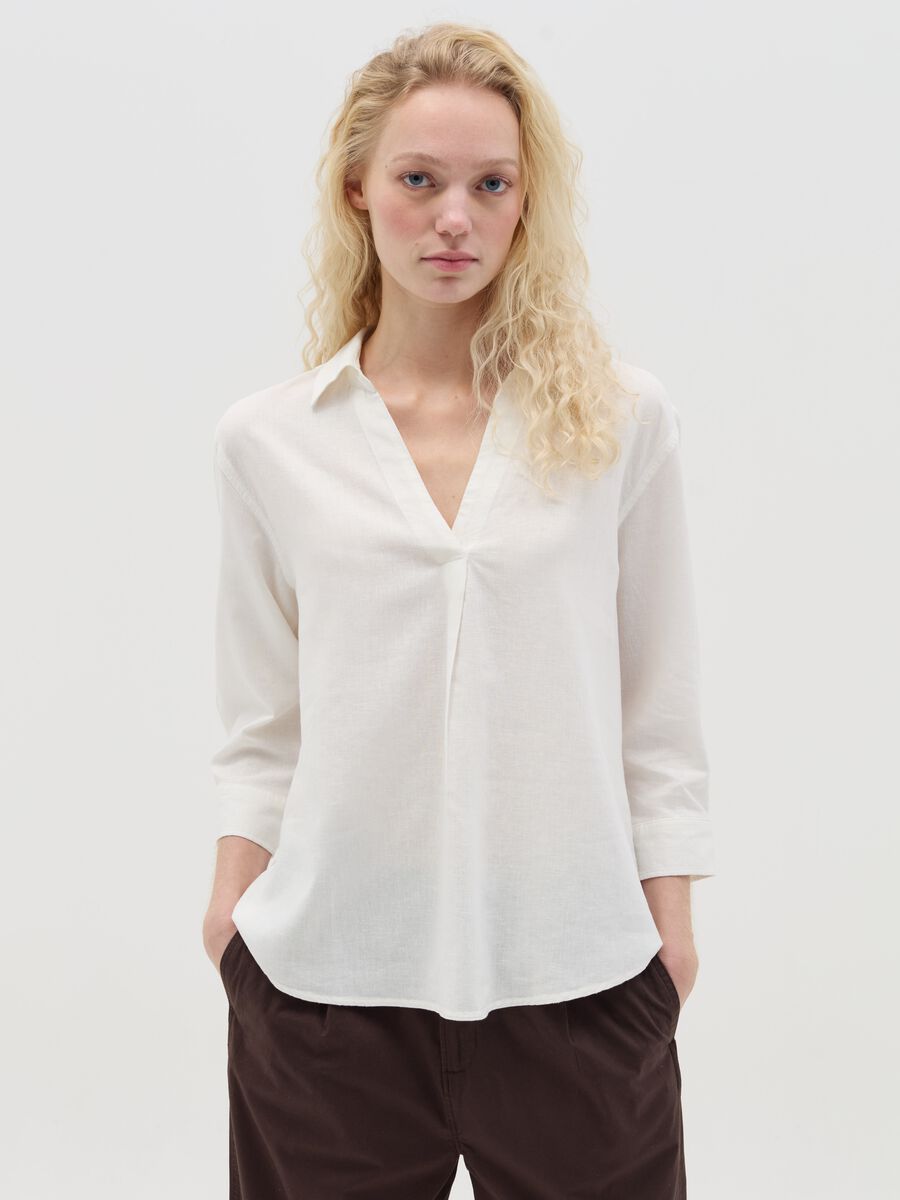 White linen and viscose shirt_0