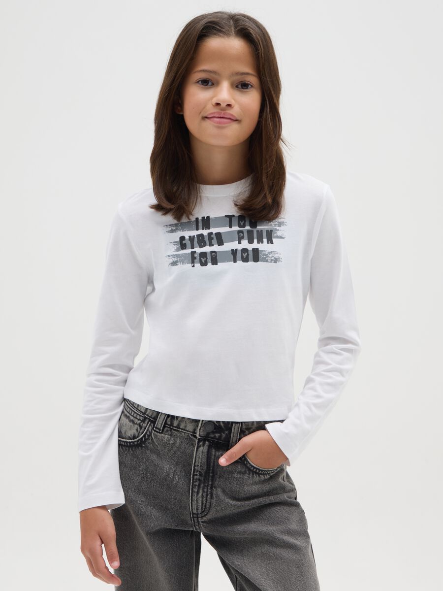 Maglia da ragazza in puro cotone bianca regular fit_0