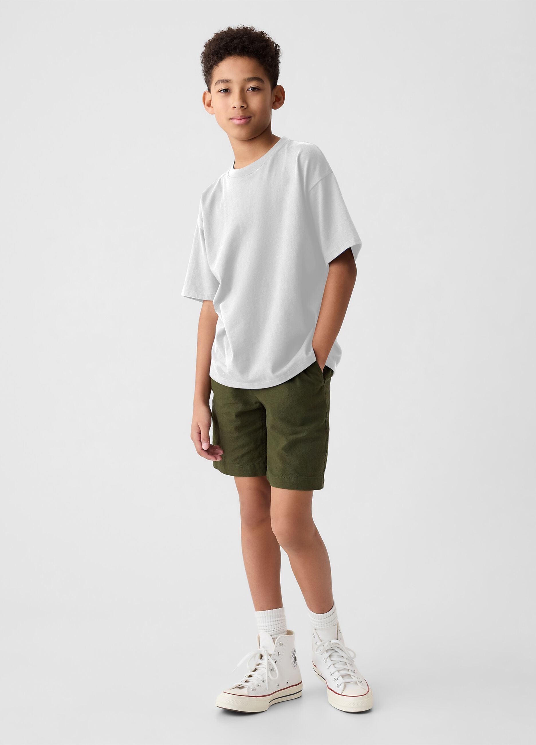 Linen and viscose Bermuda shorts with stretch waist