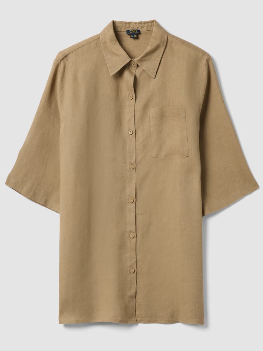 Long beige pure linen beach cover-up_0