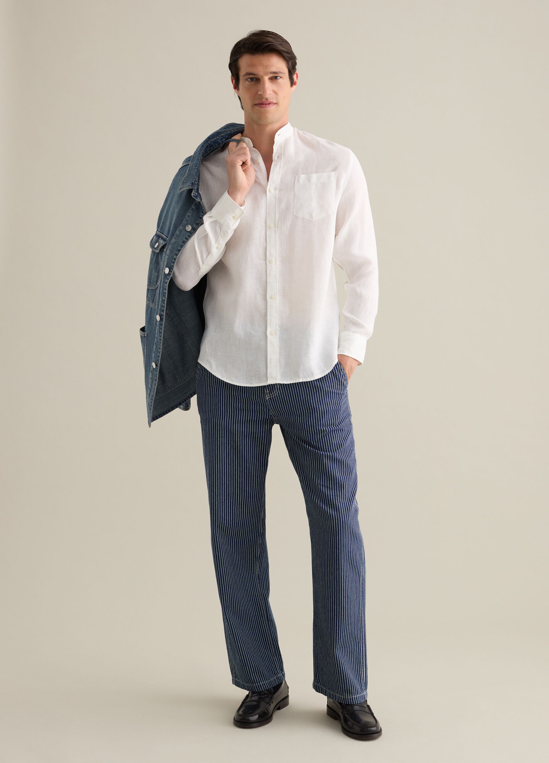 Camicia da uomo in puro lino bianco regular fit