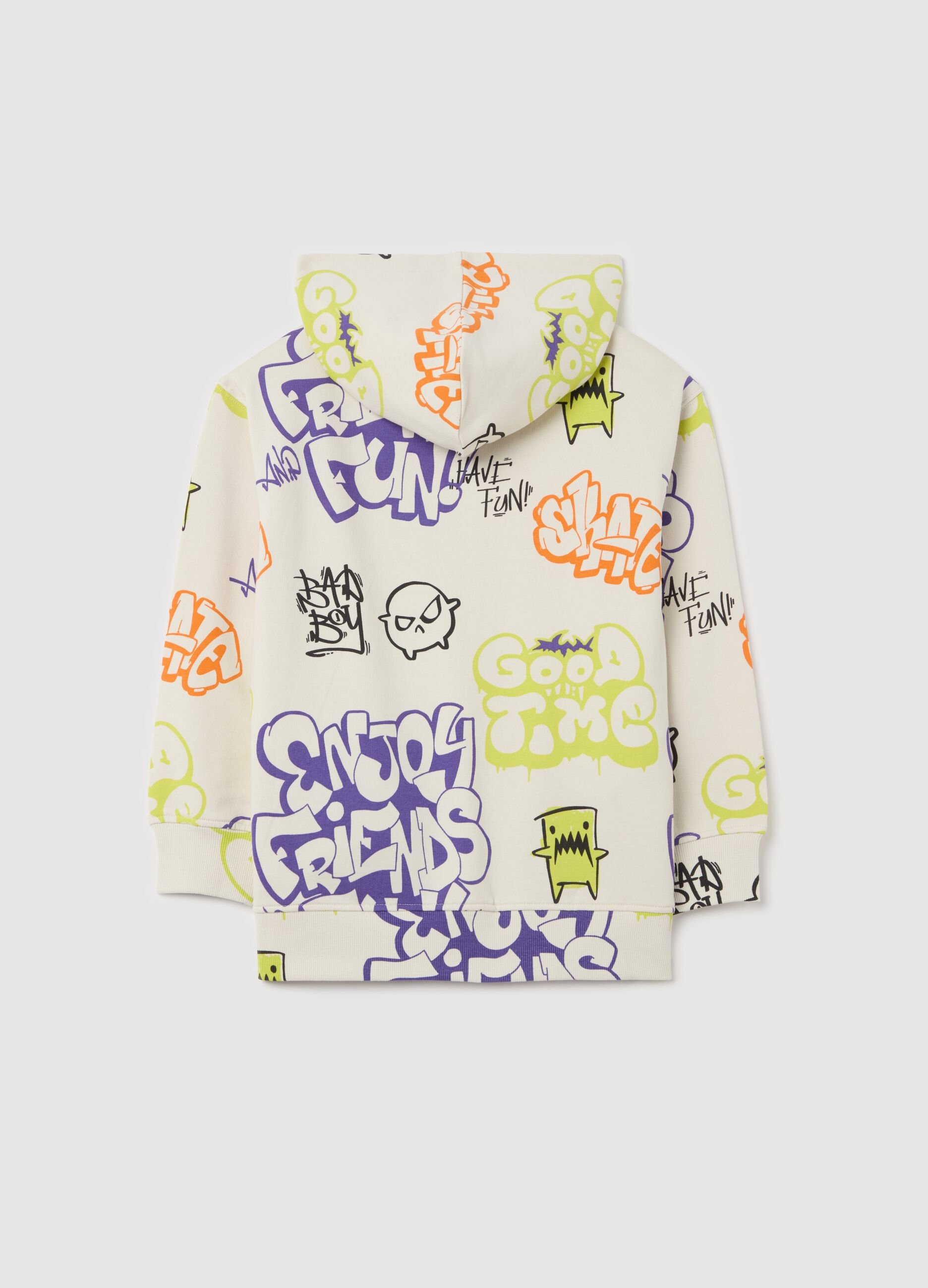 Full-zip con cappuccio stampa mostriciattoli stile graffiti 