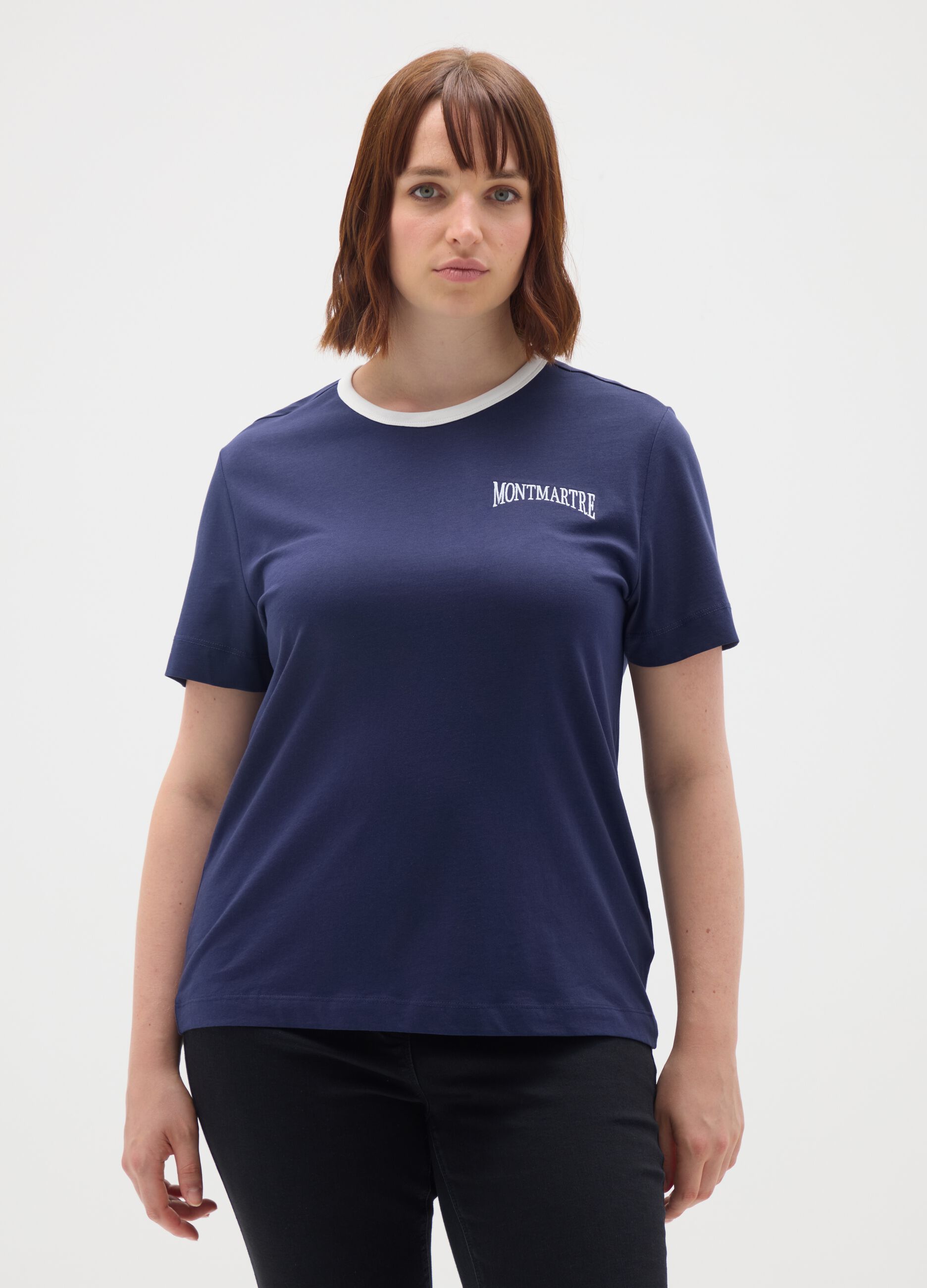 Women's pure cotton blue t-shirt with logo