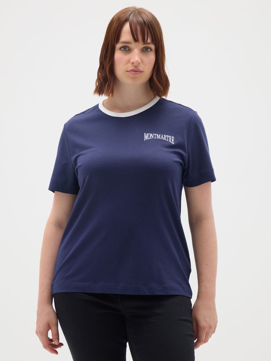 Women's pure cotton blue t-shirt with logo_0