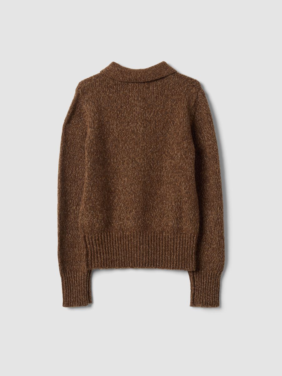 Cardigan marrone in misto lana con colletto polo_6