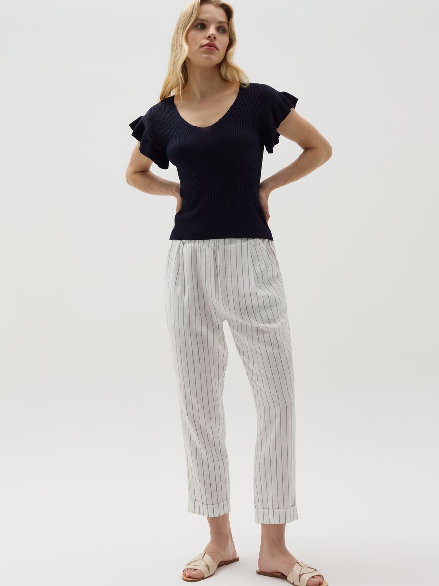 Cropped pinstriped cigarette trousers_0