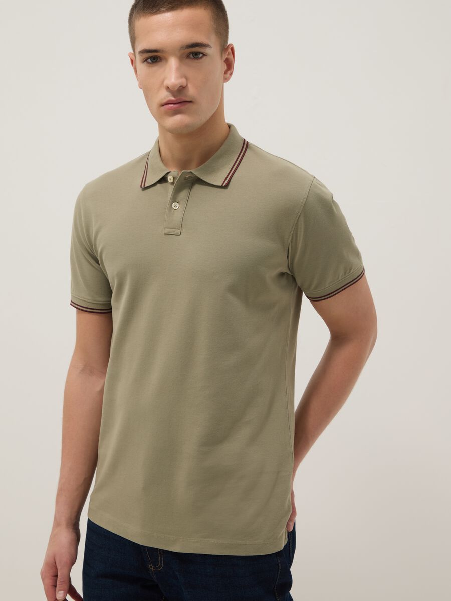 Green stretch cotton polo shirt, regular fit_3