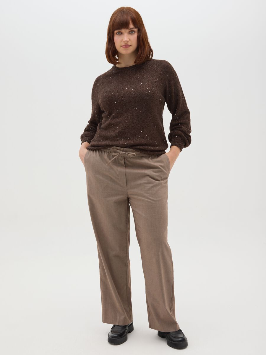 Maglione girocollo marrone effetto lurex over fit_1